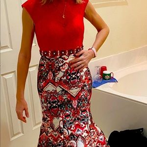 Red Mac Duggal two piece